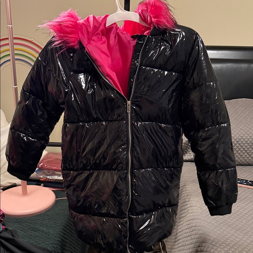 Kids Black and Pink Puffer Jacket